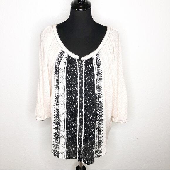 Free People black peach white floral batwing sleeve button down top size Small - Picture 1 of 15